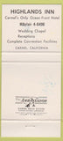 Matchbook Cover - Highlands Inn Carmel CA 30 Strike