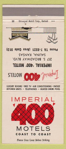 Matchbook Cover - Imperial 400 Motels Salina KS 30 Strike