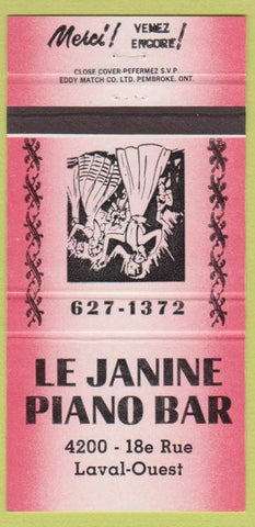 Matchbook Cover - Le Janine Piano Bar Laval Ouest QC 30 Strike