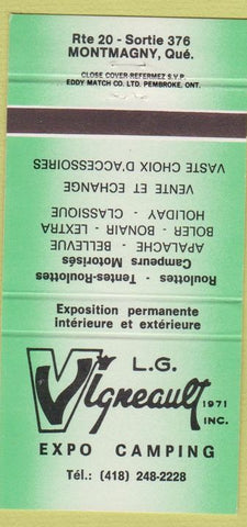 Matchbook Cover - LG Vigneault Expo Camping Montmagny QC 30 Strike