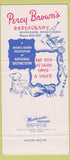 Matchbook Cover - Percy Brown's Restaurant Wilkes Barre PA 30 Strike