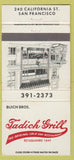Matchbook Cover - Tadick Grill San Francisco CA 30 Strike