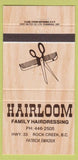 Matchbook Cover - Hairloom Salon Rock Creek BC 30 Strike