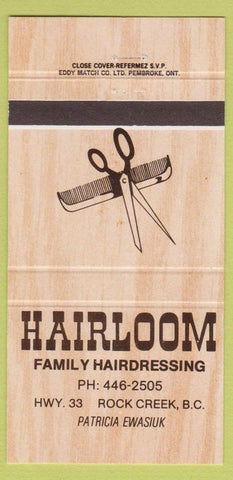 Matchbook Cover - Hairloom Salon Rock Creek BC 30 Strike