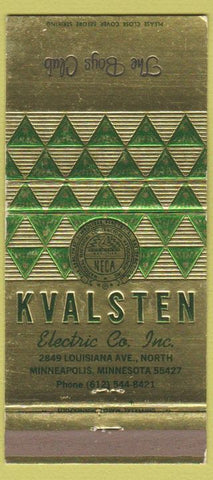Matchbook Cover - Kvalsten Electric Minneapolis MN Boys Club 30 Strike