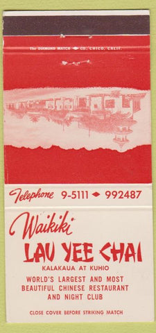 Matchbook Cover - Waikiki Lau Yee Chai Chinese HI 30 Strike