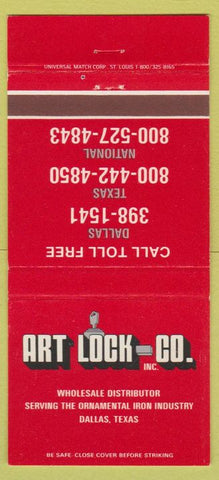 Matchbook Cover - Art Lock Co Dallas TX Iron hardware locks 30 Strike