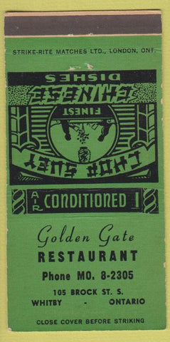 Matchbook Cover - Golden Gate Chinese Restaurant Whitby ON 30 Strike