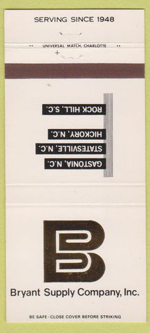 Matchbook Cover - Bryant Supply Gastonia NC Statesville Hickory  30 Strike