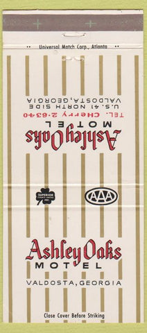 Matchbook Cover - Ashley Oaks Motel Valdosta GA 30 Strike