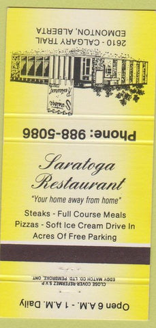 Matchbook Cover - Saratoga Restaurant Edmonton AB 30 Strike