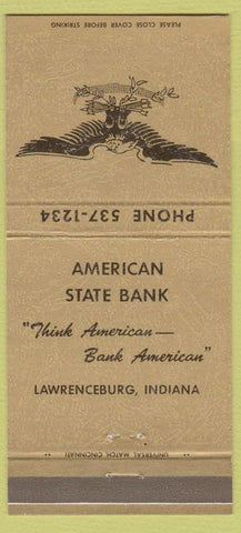 Matchbook Cover - American State Bank Lawrenceburg IN 30 Strike