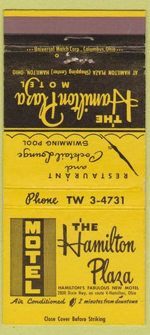 Matchbook Cover - Hamilton Plaza Motel Hamilton OH 30 Strike