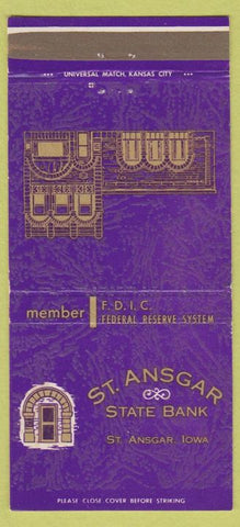 Matchbook Cover - St Ansgar State Bank IA 30 Strike