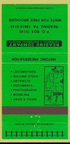 Matchbook Cover - Reading Co Technical Historical Society Reading PA 30 Strike
