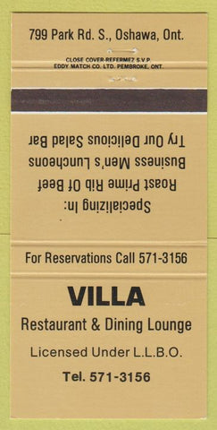 Matchbook Cover - Villa Restaurant Oshawa ON 30 Strike