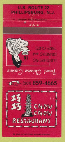 Matchbook Cover - Chow Chow Chinese Restaurant Phillipsburg NJ 30 Strike