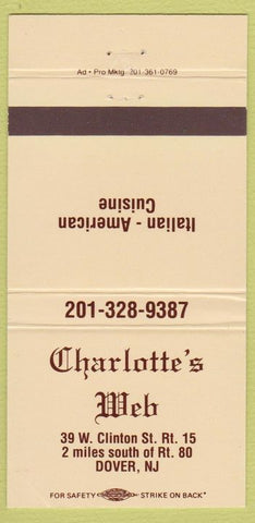 Matchbook Cover - Charlotte's Web Dover NJ 30 Strike