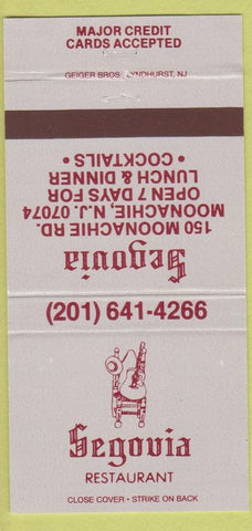 Matchbook Cover - Segovia Restaurant Moonachie NJ 30 Strike