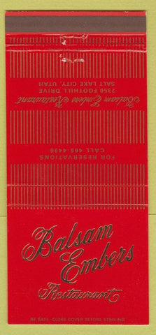 Matchbook Cover - Balsam Embers Restaurant Salt Lake City UT 30 Strike
