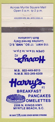 Matchbook Cover - Harry's Restaurant Myrtle Beach SC 30 Strike