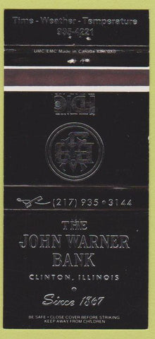 Matchbook Cover - John Warner Bank Clinton IL black 30 Strike