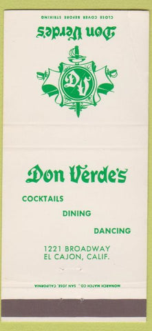 Matchbook Cover - Don Verdes Restaurant El Cajon CA CREASE 30 Strike