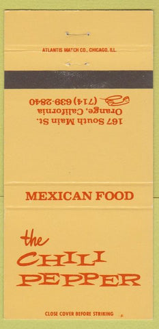 Matchbook Cover - The Chili Pepper Mexican Food Orange CA 30 Strike