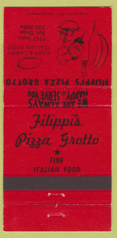 Matchbook Cover - Filippi's Pizza Grotto San Diego CA 30 Strike