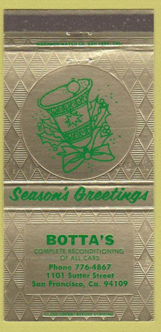 Matchbook Cover - Botta's Reconditioning Cars San Francisco CA 30 Strike