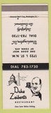 Matchbook Cover - Duke Zeibert's Restaurant Washington DC 30 Strike