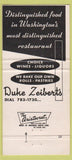 Matchbook Cover - Duke Zeibert's Restaurant Washington DC 30 Strike
