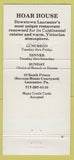 Matchbook Cover - Hoar House Restaurant Lancaster PA 30 Strike