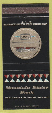 Matchbook Cover - Mountain State Bank Denver CO 30 Strike