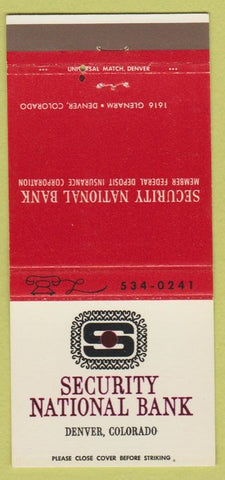 Matchbook Cover - Security National Bank Denver CO 30 Strike