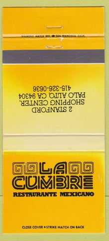 Matchbook Cover - La Cumbre Restaurant Palo Alto CA Mexican food 30 Strike