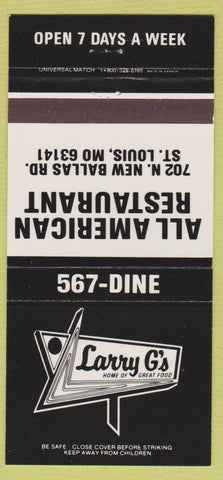 Matchbook Cover - Larry G's Restaurant St Louis MO 30 Strike