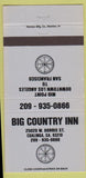 Matchbook Cover - Big Country Inn Coalinga CA 30 Strike
