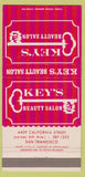 Matchbook Cover - Key's Beauty Salon San Francisco CA 30 Strike