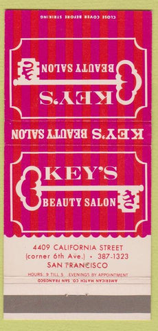 Matchbook Cover - Key's Beauty Salon San Francisco CA 30 Strike