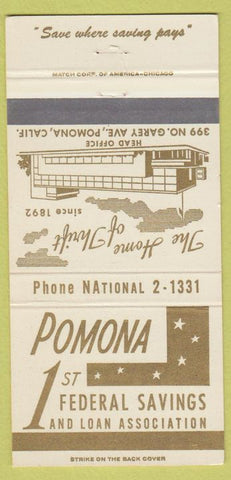 Matchbook Cover - Pomona CA 1st Federal Savings 30 Strike