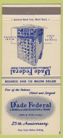 Matchbook Cover - Dade Federal Savings Loan Miami FL 30 Strike