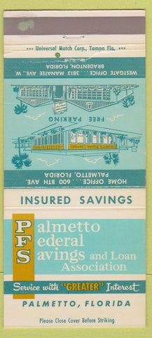 Matchbook Cover - Palmetto Federal Savings Loan Palmetto FL 30 Strike