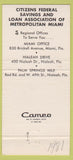 Matchbook Cover - Citizens Federal Savings Miami FL 30 Strike