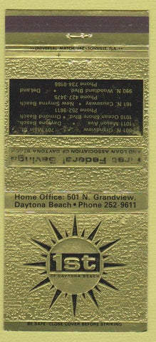 Matchbook Cover - First Federal Savings Loan Daytona Beach FL 30 Strike