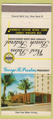 Matchbook Cover - West Palm Beach Federal Savings Loan FL 30 Strike