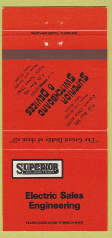 Matchbook Cover - Superior Switchboard Devices Canton OH Paris TX 30 Strike