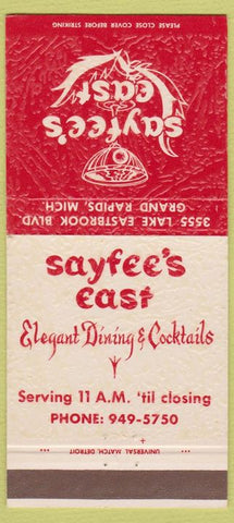 Matchbook Cover - Sayfee's East Restaurant Grand Rapids MI 30 Strike