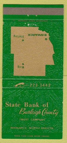 Matchbook Cover - State Bank of Burleigh County Bismarck ND 30 Strike