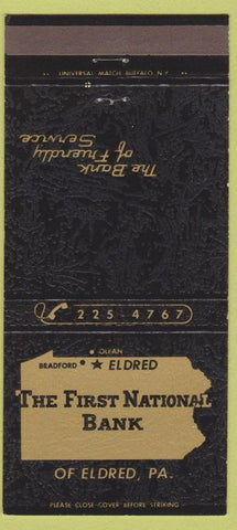 Matchbook Cover - First National Bank Eldred PA 30 Strike